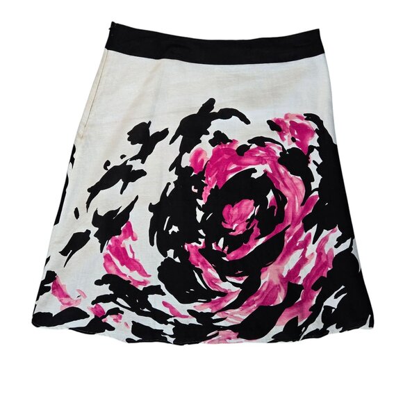 A Line Linen Skirt with large floral print Size 10 - Picture 2 of 4
